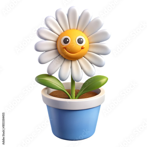 3d cheerful cartoon style sticker of daisy plant