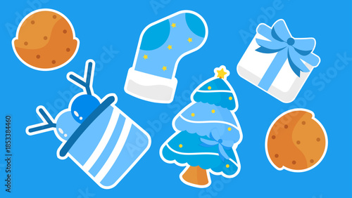 This festive illustration showcases holiday elements like cookies tree and gift box 4K pattern video