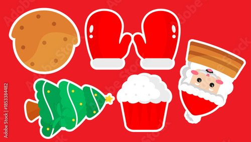 Christmas icons a cookie mittens tree cupcake and santa 4K pattern video