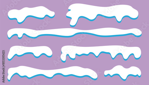 Collection of realistic white snow caps and melting icicles for winter design elements, vector illustration of a abstract background