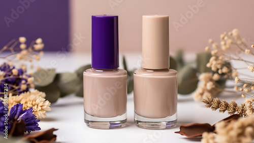 Two nail polish bottles isolated on white background