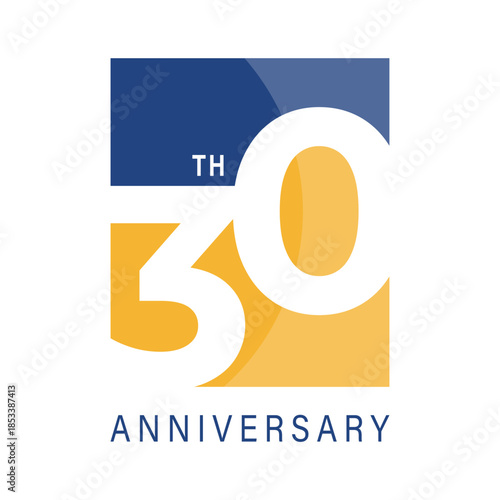 Professional yellow thirty year anniversary logo with bold black outlines on a clean white background