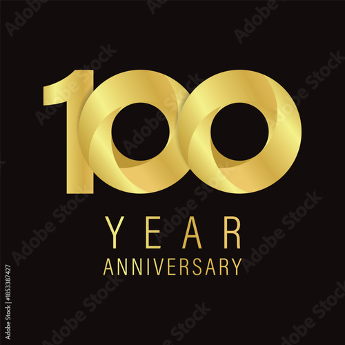 Elegant golden one hundred year anniversary logo graphic on black background for premium century celebration