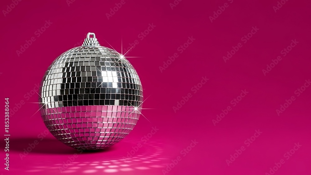 Fototapeta premium Disco Ball Mirror Sphere Celebration Party Nightclub Dance Bright Fuchsia