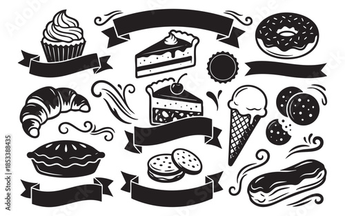 Vintage Sweets and Pastries. Hand Drawn Dessert Collection Set.