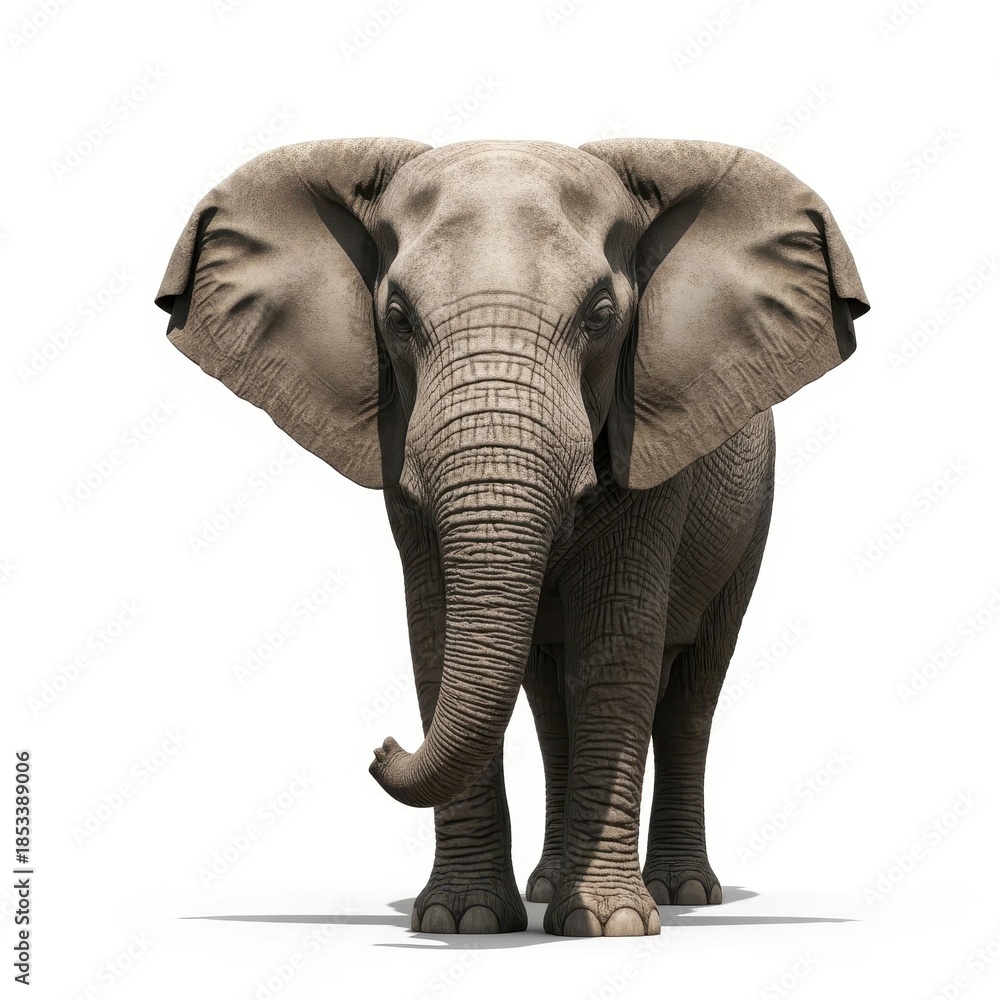 Obraz premium Majestic African Elephant Portrait with Prominent Ears against Clean White Backdrop View