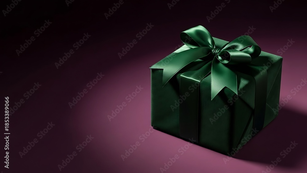 Obraz premium Wrapped Gift Box Present With Green Ribbon Bow Celebration Festive