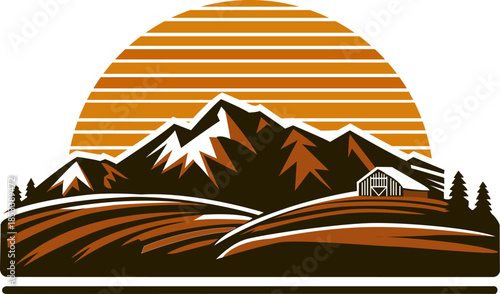 Mountain Landscape Vintage Logo Vector Illustration