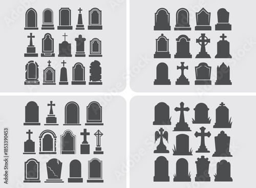 Set of Spooky Graveyard Tombstones – Halloween Illustration