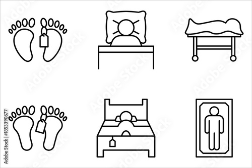 Dead body icon set. Death rate silhouette icon. Body in the morgue on white background