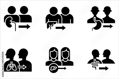 organ transplantation icon set. human organ donation on white background