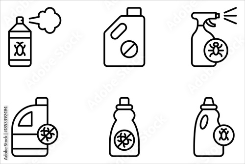 Pesticide icon set, bottle with Bug icon on white background