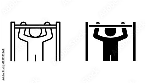 Pull-Up Bar Outline Icon set for Strength and Fitness Training on white background