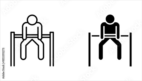 Pull-Up Bar Outline Icon set for Strength and Fitness Training on white background