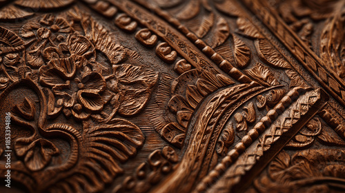 Wallpaper Mural Fancy embossed leather with western floral design concept. Intricate wooden carving displaying detailed floral patterns. Torontodigital.ca