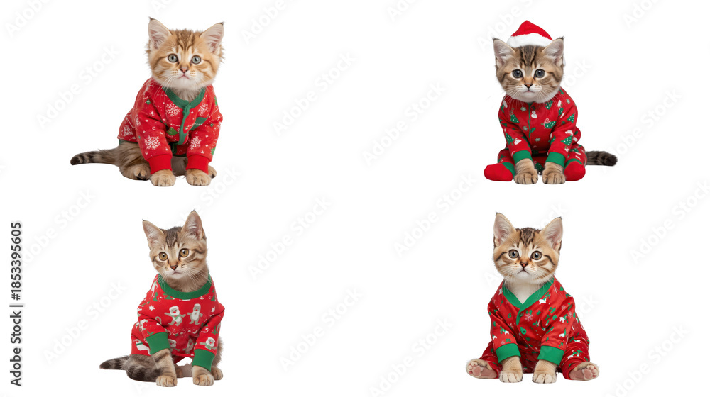Fototapeta premium Playful kittens in festive pajamas holiday setting cute animal photography cheerful environment close-up view joyful concept