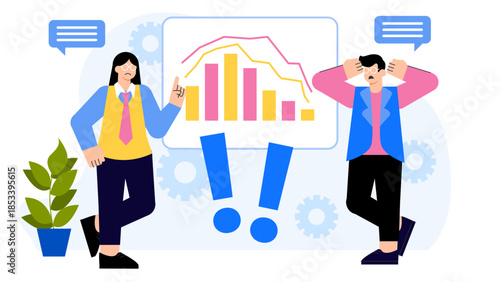 Business people managing crisis situation Flat Vector Illustration