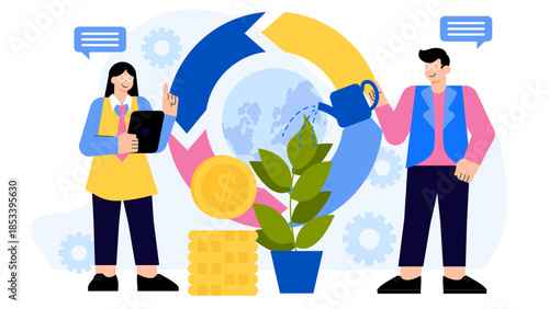 Sustainability business strategy Flat Vector Illustration