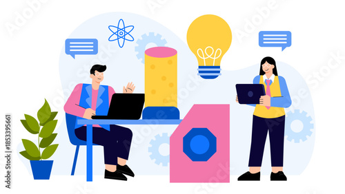 Flat vector of innovation lab and prototype testing Flat Vector Illustration