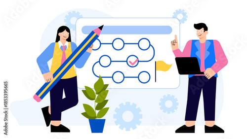 Business people setting long-term objectives Flat Vector Illustration