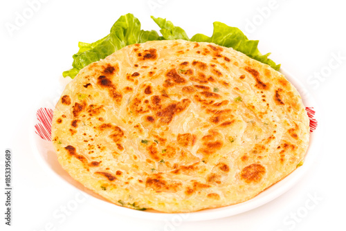Photography Handmade Taiwanese Scallion Pancake with Fresh Lettuce Breakfast