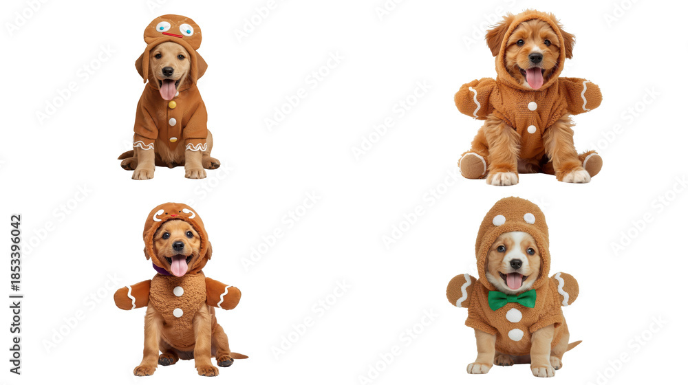 Fototapeta premium Playful puppies dressed as gingerbread cookies indoor setting pet photography fun and festive atmosphere