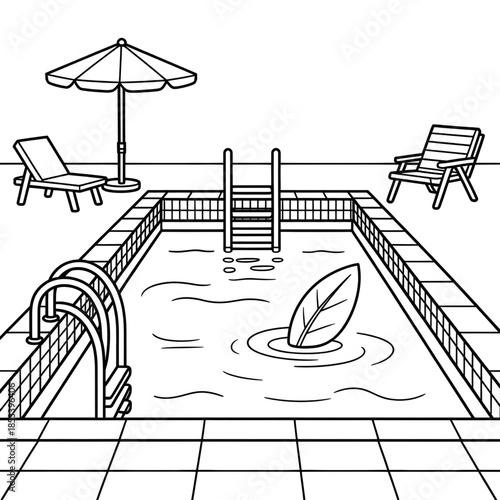 vector illustration of a swimming pool coloring page line art