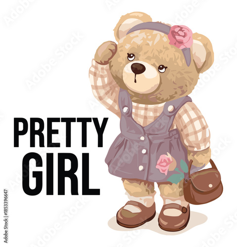 Charming vector illustration of a teddy bear dressed in a cute outfit, perfect for children's designs and delightful fashion-related themes