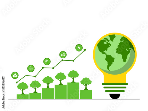 Environmental preservation and sustainable growth of green energy efficiency. Green energy vector illustration. Flat illustration concept.
