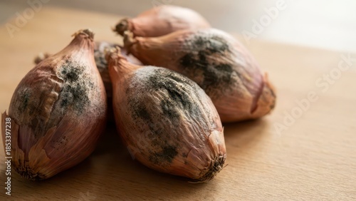 Fresh Shallots with Unique Texture and Natural Coloration on Light Wooden Background for Culinary Uses and Food Photography