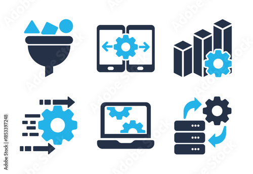 Data System Automation icon set. Solid glyph series icons