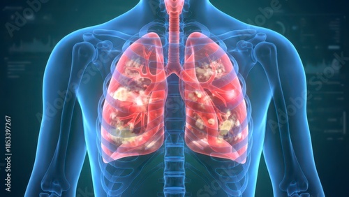 Detailed Anatomical Illustration of Human Lungs with Respiratory Structure and Pulmonary Function Visualization