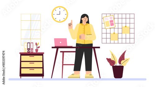 Flat illustration of employee daily routine in office