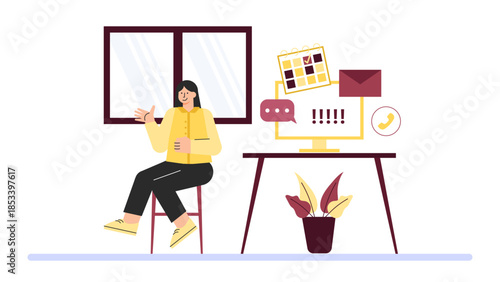 Employees using productivity apps Flat Vector Illustration