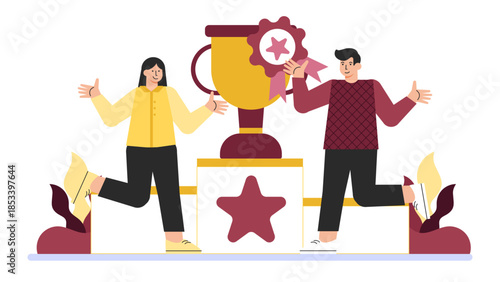 Flat vector illustration of employee reward and recognition