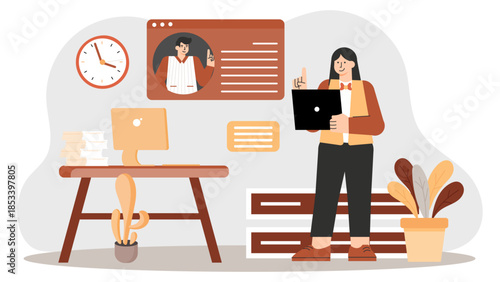 Flat vector of cloud-based teamwork tools Flat Vector Illustration