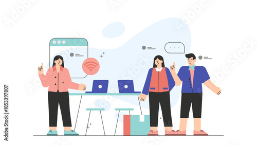 Flat illustration of employee daily routine in office