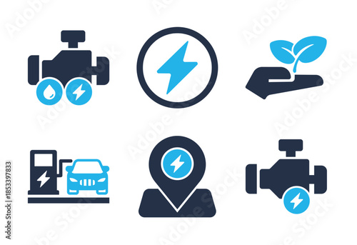 Infrastructure and Energy Conservation icon set. Solid glyph series icons