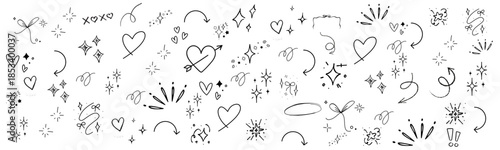 Hand drawn doodle set. collection of hand-drawn  doodles and sketch elements sparkle stars. vector illustration