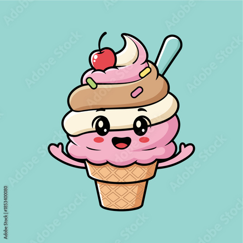 Cute Food Cartoon Character, funny, delicious cartoon of Ice cream and gelato