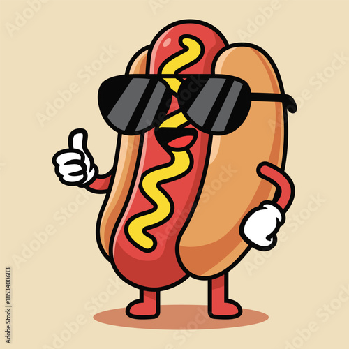 Cool Hot Dog Mascot Giving Thumbs Up with Sunglasses Vector Art