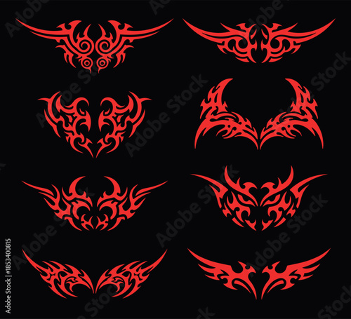 Vertor gothic y2k set in Futuristic style of Neo Tribal symmetrical shapes.