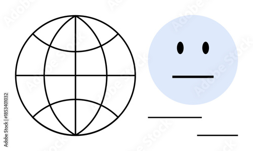 Global connectivity, digital media, online identity, communication, worldwide access, social interaction. A globe alongside a neutral face. Global connectivity and online identity
