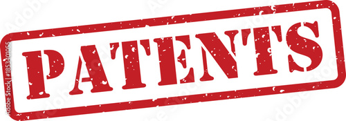 Red rubber stamp with the word patents