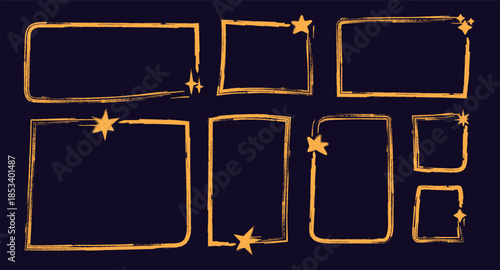 Set collection of grunge frames border with stars