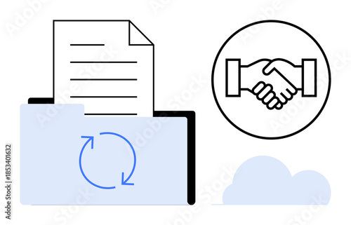 Document sharing concept. Digital transfer of files by folder and arrows. Document sharing enhancing teamwork and efficiency. For cloud storage, business, and communication apps