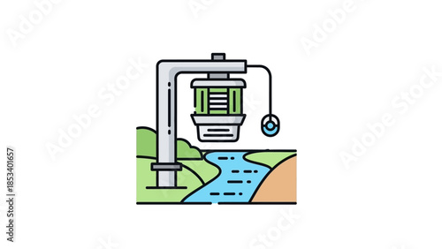 Eco-friendly water purification system icon depicting advanced filtration technology integrated with nature for sustainable clean water resource management