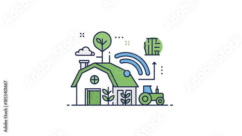 Revolutionizing agriculture through smart farming technology and sustainable practices, showcasing efficient farm management with digital integration and automated systems for future food production