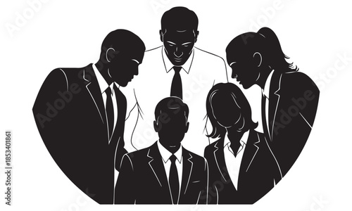 Business professionals in a meeting with serious expressions