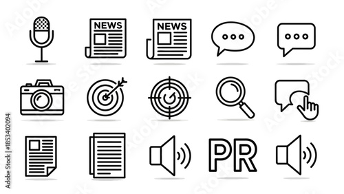 Public Relations and Media Communication Icons Set.
